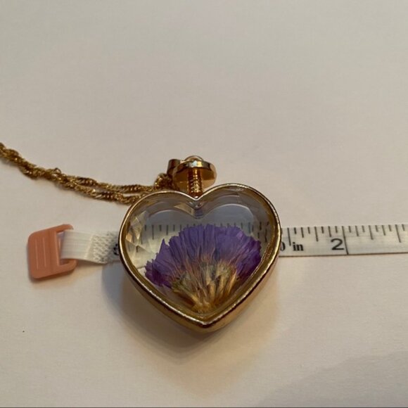 NECKLACE GOLD TONE ROPE CHAIN PENDANT HEART PURPLE FLOWER KEEPSAKE - Picture 10 of 12